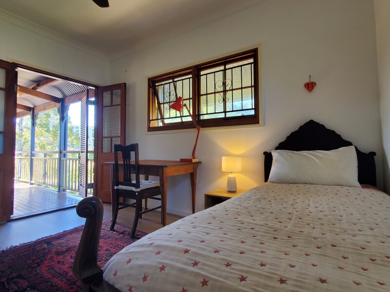 Eastern bedroom and verandah overlooking park