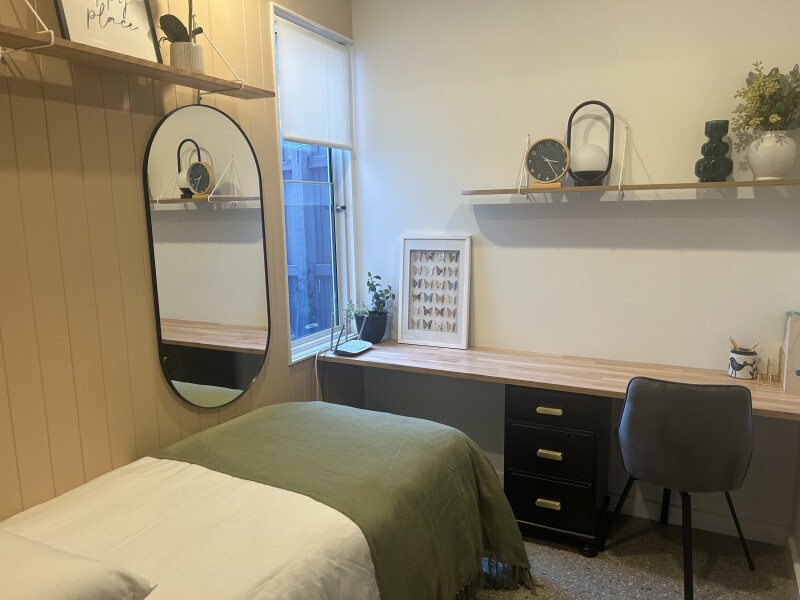 Room has built in wardrobe, seperate toilet and bookshelf. 