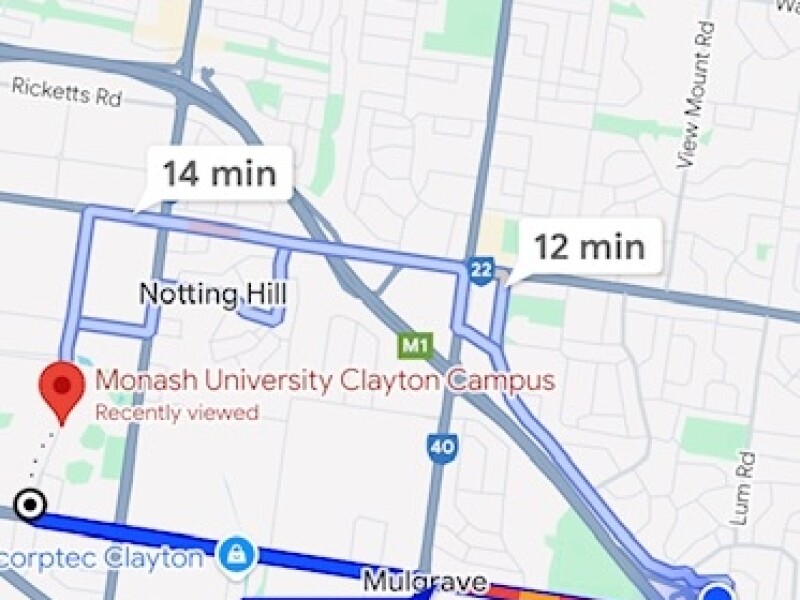 Map from Home To Monash Uni