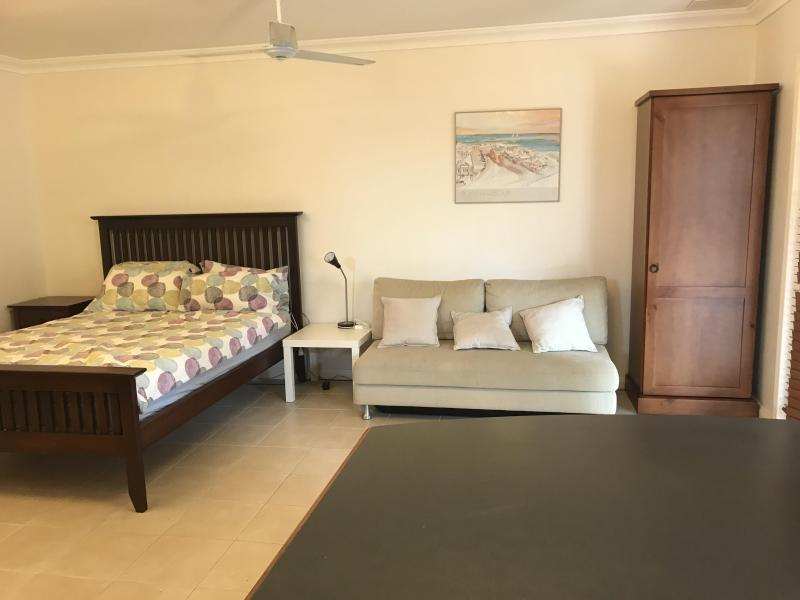 Queen bed and single sofa bed