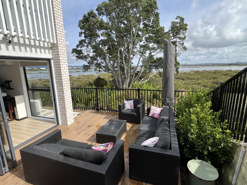 Terrace outside with a view.